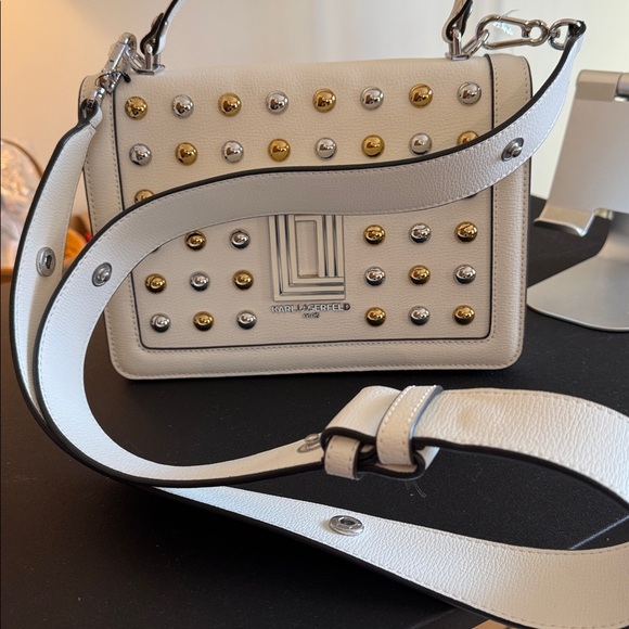 Karl Lagerfeld Off White Bag with Gold and Silver Studs - Picture 2 of 6